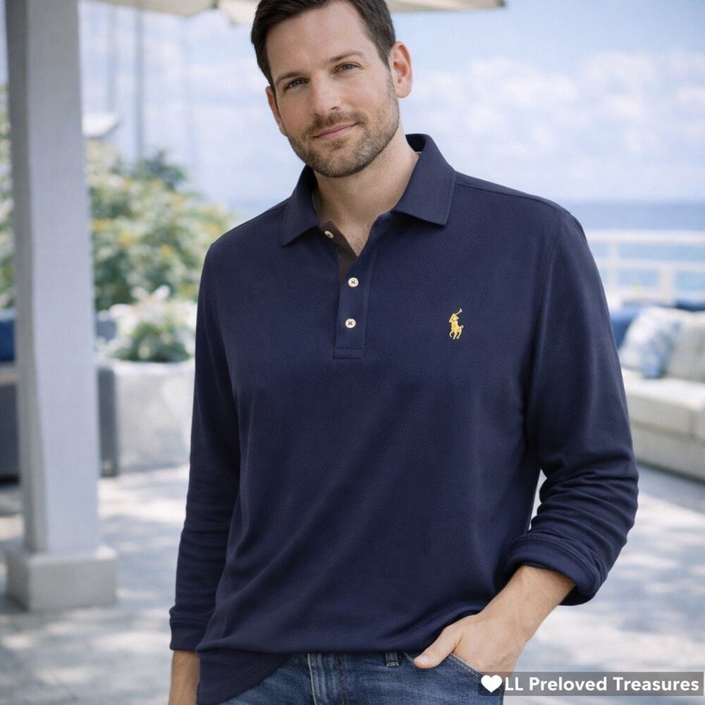 Polo Ralph Lauren Navy Long Sleeve Polo Shirt XXL Classic Fit Pony